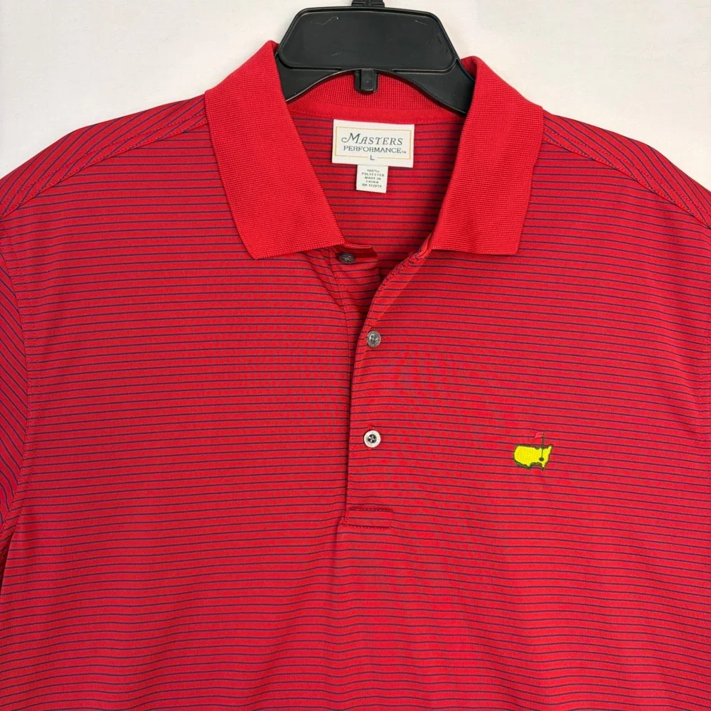 Masters Performance Mens Golf Polo Shirt Red Striped Logo Size Large - Picture 7 of 7